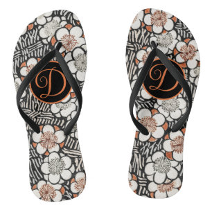 Japanische Schwarz-Rot-Flora-Muster Flip Flops