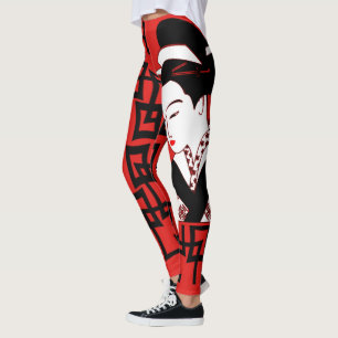 japanische Schwarz-weiße rote Grafik des Leggings