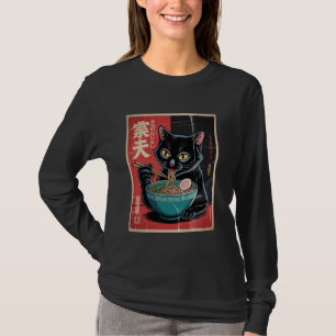 Japanische schwarze Katze isst Ramen-Kätzchenfutte T-Shirt