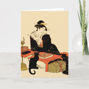 Japanische Schwarze Katze Lady Karte