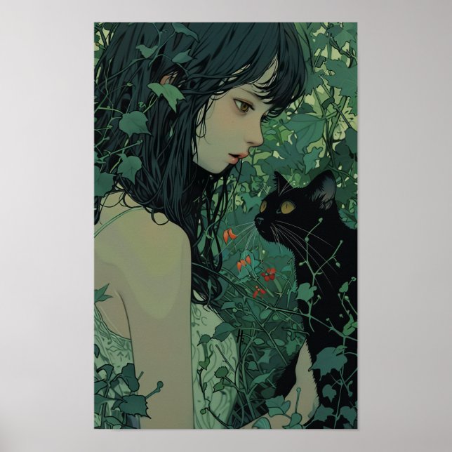 Japanische schwarze Katze - Miyazaki Hayao Style P Poster (Vorne)