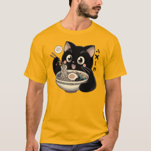 Japanische Schwarzkatze Ramen Anime Noodles Vintag T-Shirt