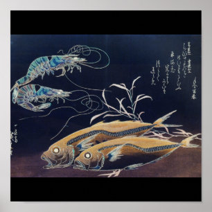 Japanische Sea Life Malerei um das 18. Jahrhundert Poster