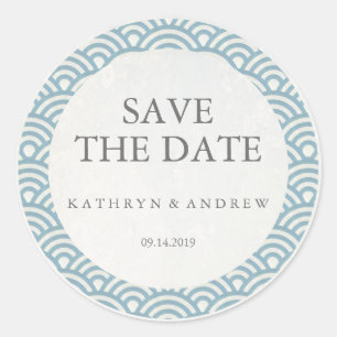 Japanische Seigaiha-Hochzeit Save the Date oder in Runder Aufkleber