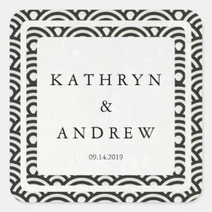 japanische Seigaiha Waves Individuelle Name+Date W Quadratischer Aufkleber