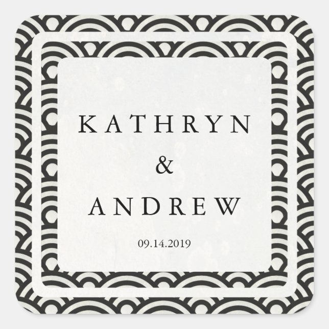 japanische Seigaiha Waves Individuelle Name+Date W Quadratischer Aufkleber (Vorderseite)