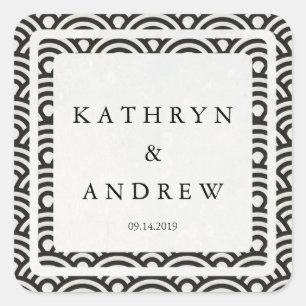 japanische Seigaiha Waves Individuelle Name+Date W Quadratischer Aufkleber