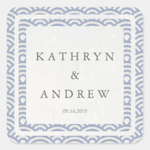 japanische Seigaiha Waves Individuelle Name+Date W Quadratischer Aufkleber