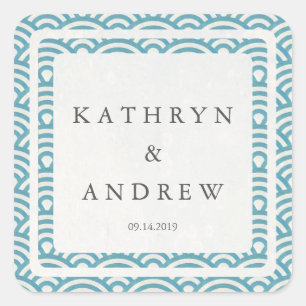 japanische Seigaiha Waves Individuelle Name+Date W Quadratischer Aufkleber