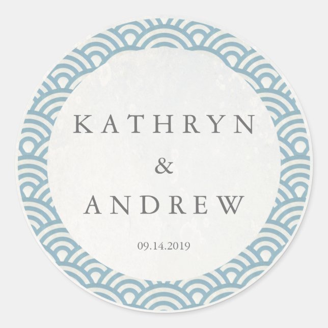 japanische Seigaiha Waves Individuelle Name+Date W Runder Aufkleber (Vorderseite)