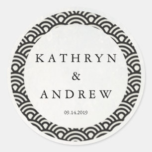 japanische Seigaiha Waves Individuelle Name+Date W Runder Aufkleber