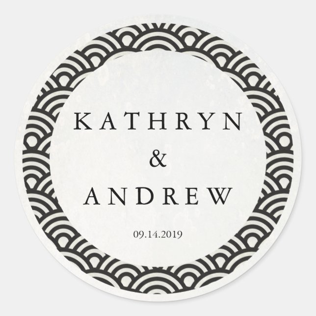 japanische Seigaiha Waves Individuelle Name+Date W Runder Aufkleber (Vorderseite)