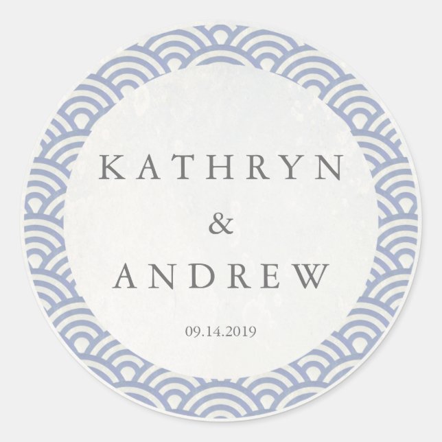 japanische Seigaiha Waves Individuelle Name+Date W Runder Aufkleber (Vorderseite)