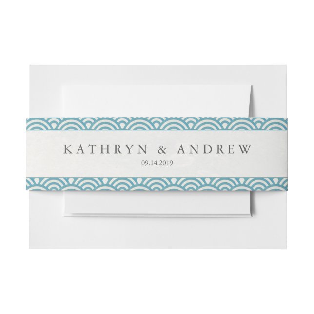 Japanische Seigaiha Waves Modernes Sea Blue Green Einladungsbanderole (Vorderseite Beispiel)
