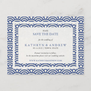 Japanische Seigaiha Waves Save the Date kein Foto Ankündigungspostkarte