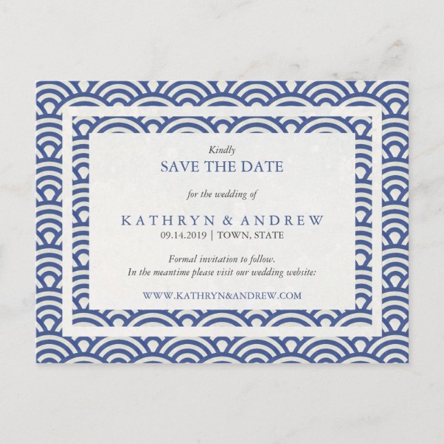 Japanische Seigaiha Waves Save the Date kein Foto Ankündigungspostkarte (Vorderseite)