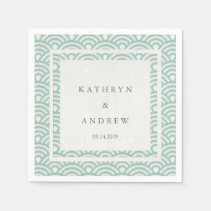 Japanische Seigaiha-Wellen Elegant Softgrün + Weiß Serviette