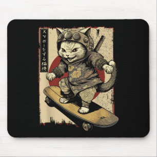 Japanische Skateboard Samurai Cat Tattoo Kawaii Ni Mousepad