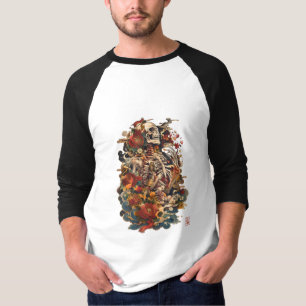 Japanische Skelett-Kunst Gotische florale Schäde T-Shirt
