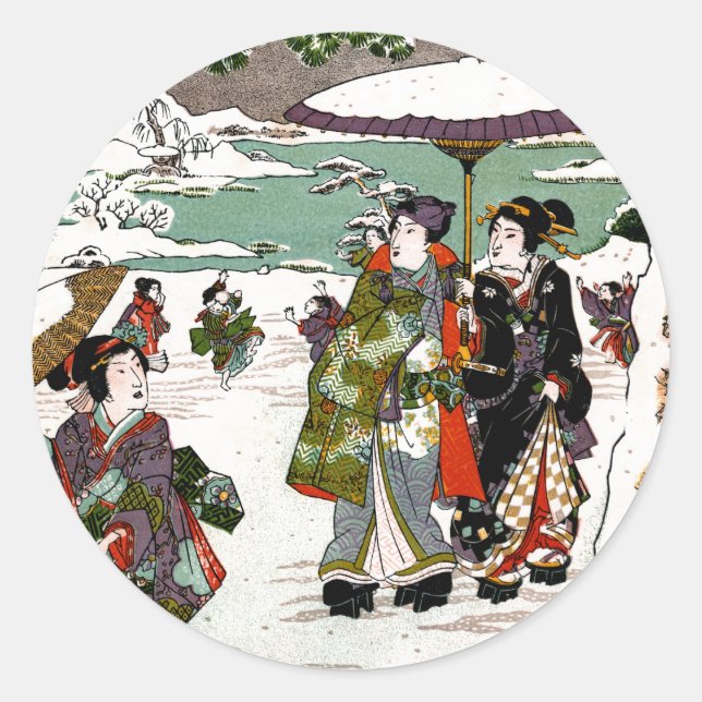 Japanische Snowscape Runder Aufkleber (Vorderseite)