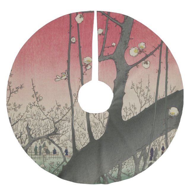 Japanische Sonnenaufgangsblume Pflaumenbäume Anwes Polyester Weihnachtsbaumdecke (Vorderseite)