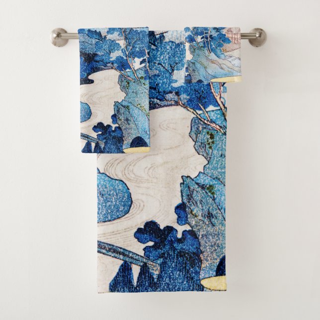 Japanische Sonnenaufgangslandschaft, Kuniyoshi, Uk Badhandtuch Set (Insitu)