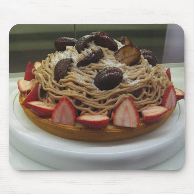 Japanische Spaghetti & Erdbeerkuchen Mousepad (Vorne)