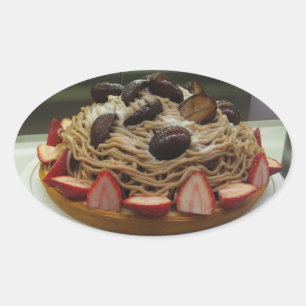 Japanische Spaghetti & Erdbeerkuchen Ovaler Aufkleber