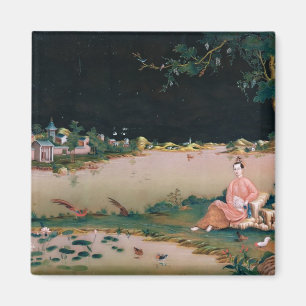Japanische Spiegelmalerei, die ein Mädchen gesetz Magnet