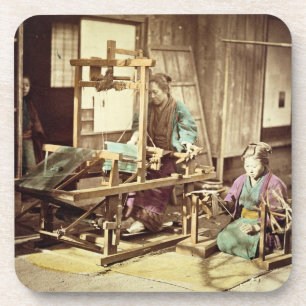 Japanische spinnende Frauen, c.1890 (Hand-farbiges Getränkeuntersetzer