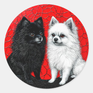 Japanische Spitzhunde Runder Aufkleber