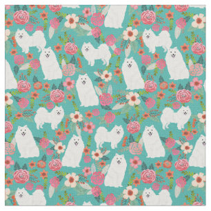 Japanische Spitzhunde Vintage Blumen türkis Stoff