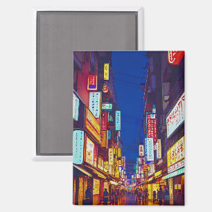 Japanische Stadtstraße nachts Magnet