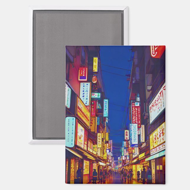 Japanische Stadtstraße nachts Magnet (Vorderseite/Rückseite)
