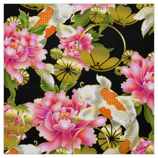 Japanische Stoffmuster mit Koi, Blume und Mon Stoff