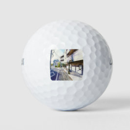 Japanische Straße - Aquarellmalerei Golfball