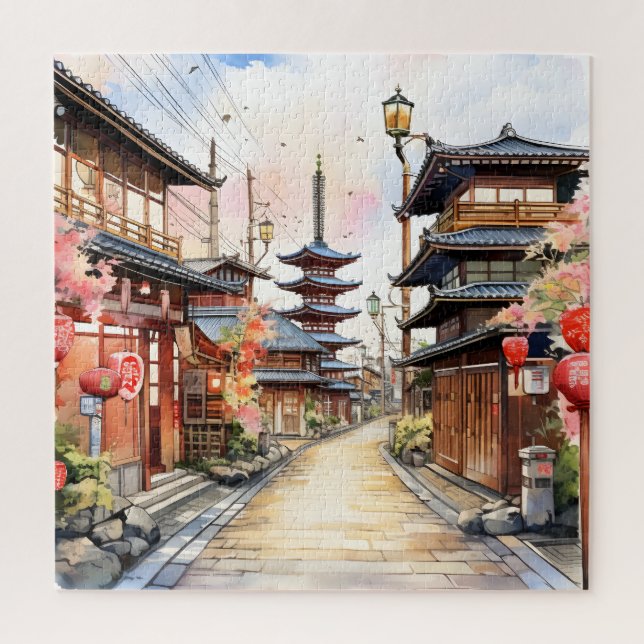 Japanische Straße gemütliche Quelle Aquarell Puzzle (Vertikal)