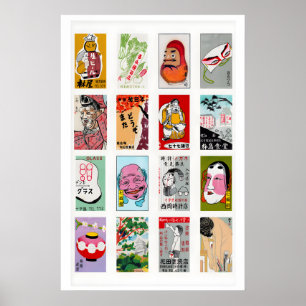 Japanische Streichholzschachtel-Etiketten Collage, Poster