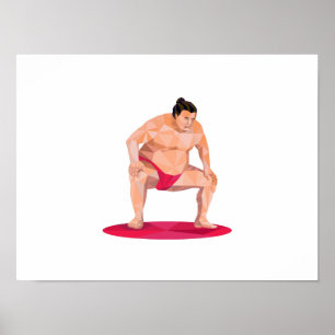 Japanische Sumo-Ringkämpfer-Hocke-niedriges Poster