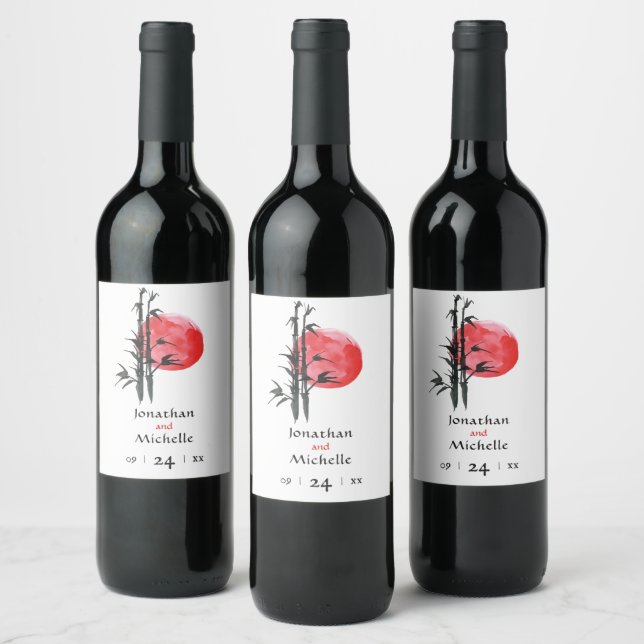 Japanische Sun- und Bamboo-Hochzeit Weinetikett (Flaschen)