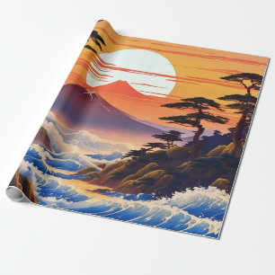 Japanische Sunrise Sunset Landschaft Geschenkpapier