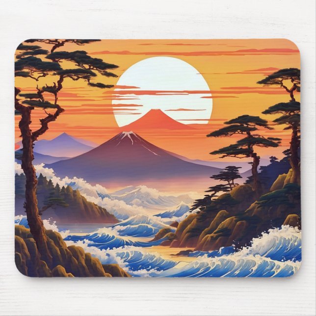Japanische Sunrise Sunset Landschaft Mousepad (Vorne)