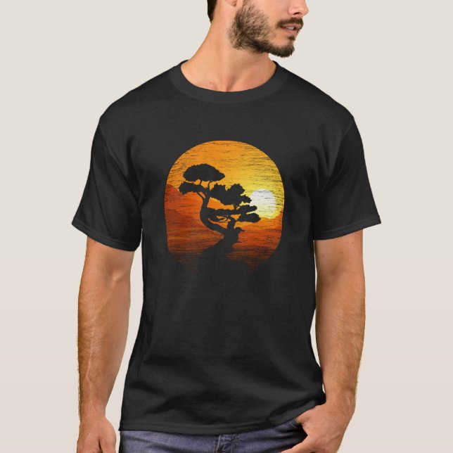 Japanische Sunset Art Nature Japan Bonsai Tree T-Shirt (Vorderseite)