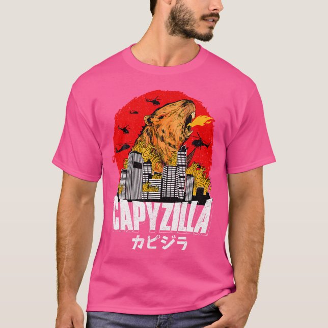 Japanische Sunset Capyzilla Funny Capybara T-Shirt (Vorderseite)
