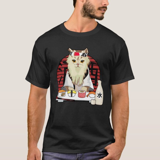 Japanische Sushi-Katzenblüte Kawaii T-Shirt (Vorderseite)