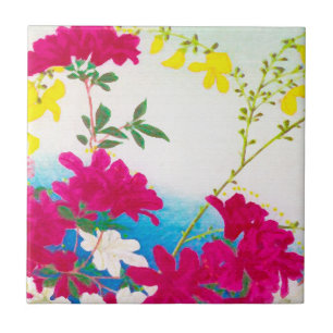 Japanische Taglilien - Magenta, Gelb Blau Fliese