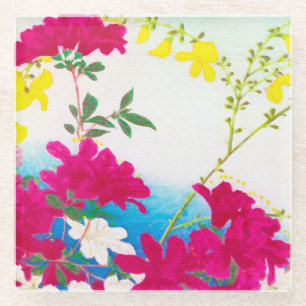 Japanische Taglilien - Magenta, Gelb Blau Glasuntersetzer