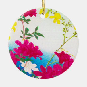 Japanische Taglilien - Magenta, Gelb Blau Keramikornament