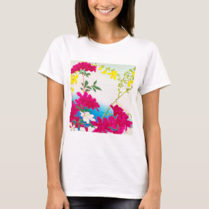 Japanische Taglilien - magenta, gelb blau T-Shirt