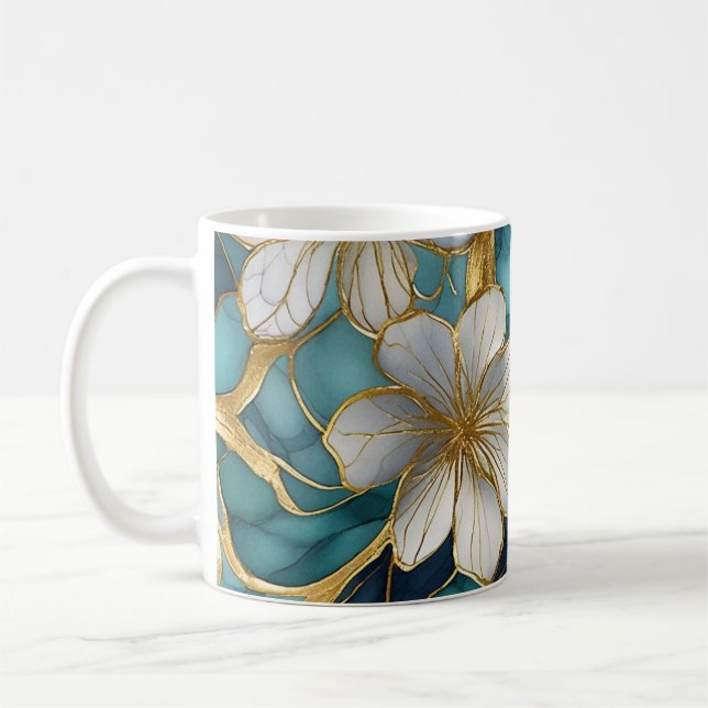 Japanische Tasse mit Aquamarinem Goldkaffee (Links)